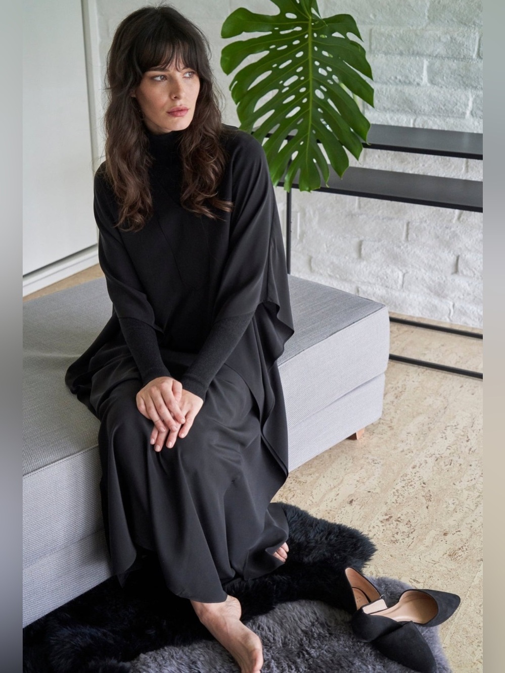 ocean+main NWT Silk V-Neck Placket Long Caftan Dress L/XL Sustainable Luxury - Picture 5 of 15
